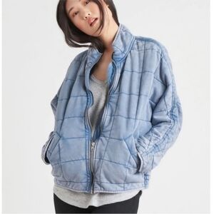 Light Blue Quilted Zip-Up Jacket - Women's